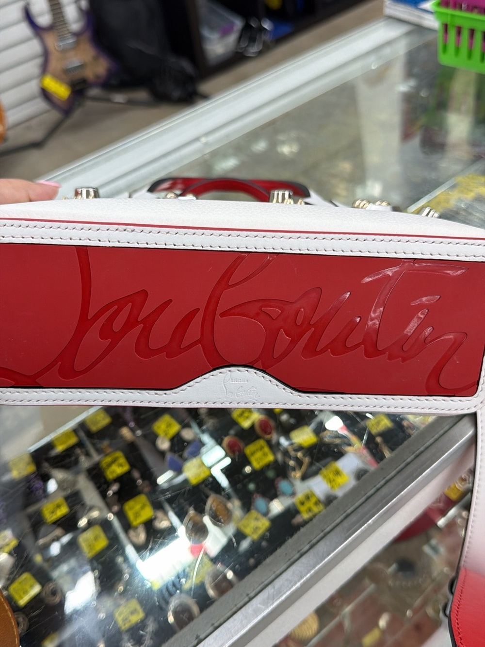 Christian Louboutin White and Red Patent Logo Shoulder Bag
